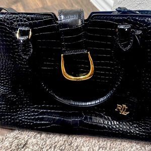 Ralph Lauren Black Leather Embossed Tote.